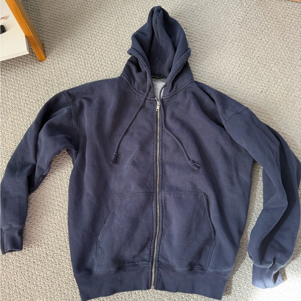 Brandy Melville Navy Zip-Up Hooded Sweatshirt